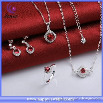 Top quality red zircon ring ,anklet ,pendant ,earring set 925 silver bridal jewelry set ( SPCS780-A)
